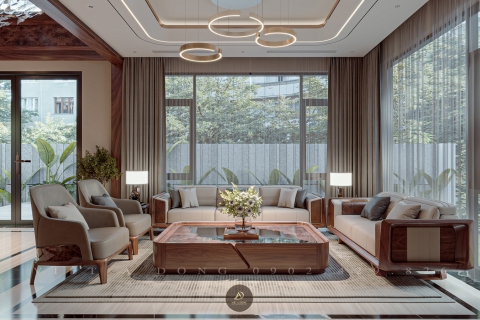 Thiết kế - Thi công nội thất biệt thự gỗ óc chó tại Hạ Long - Anh Thái 